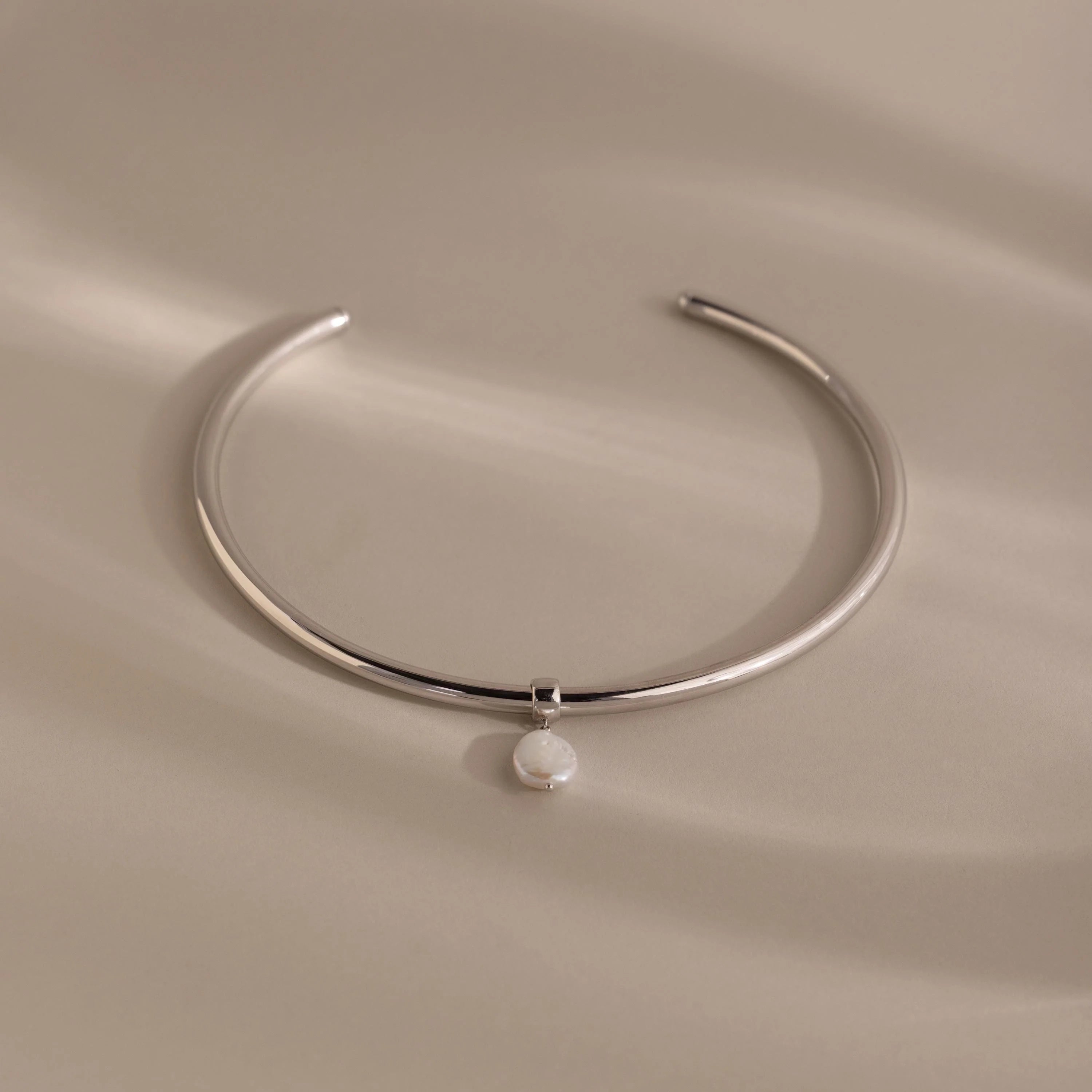 Pearl Cuff Choker Necklace Silver 18K Gold Plated