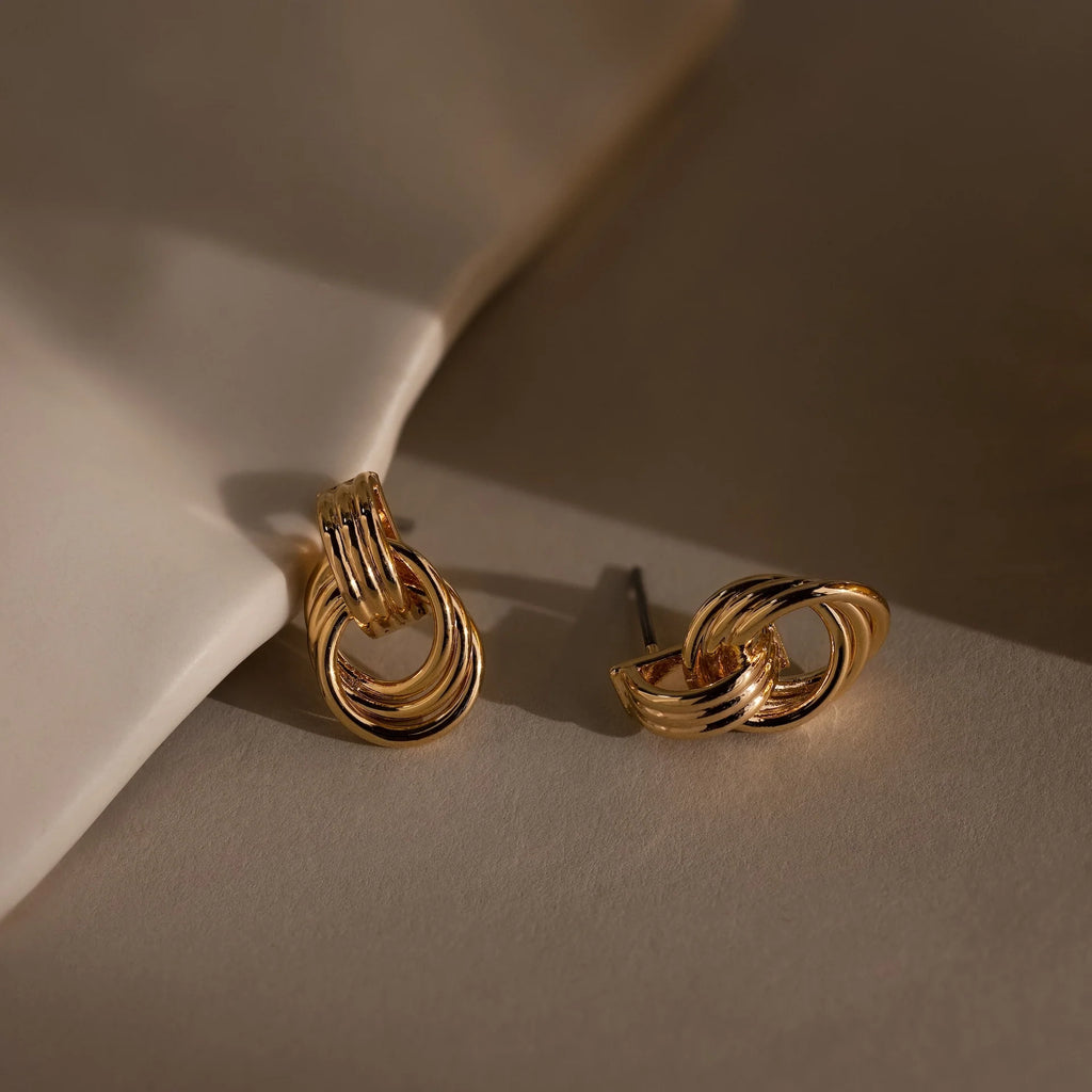 Micro Triple Knot Earrings Silver 18K Gold Plated
