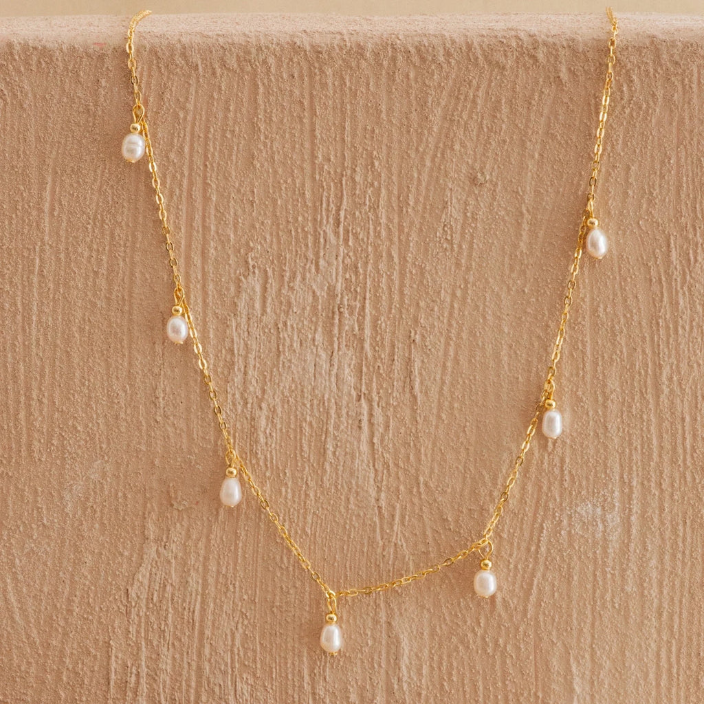 Pearl Station Necklace Silver 18K Gold Plated