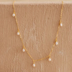 Pearl Station Necklace Silver 18K Gold Plated