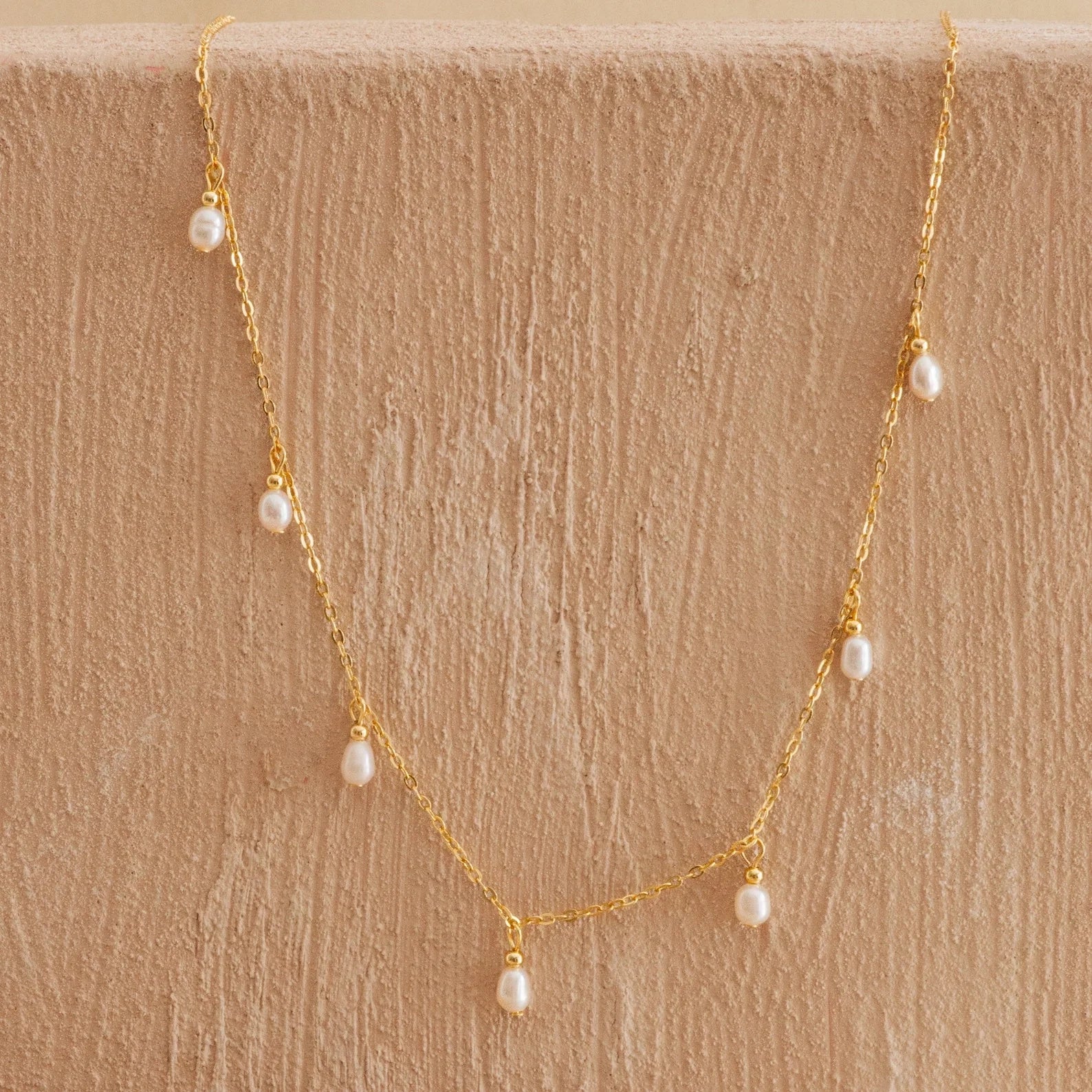 Pearl Station Necklace Silver 18K Gold Plated