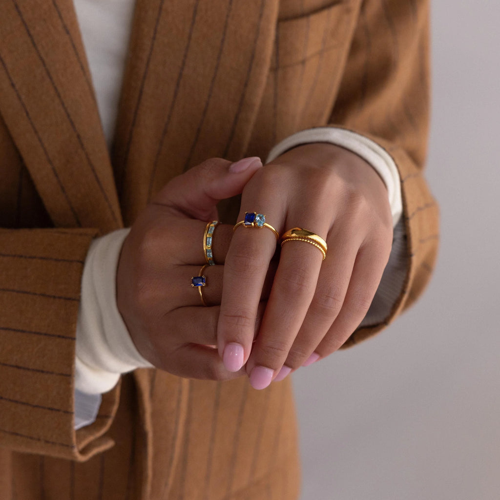 Toi et Moi Oval Birthstone Ring Silver 18K Gold Plated