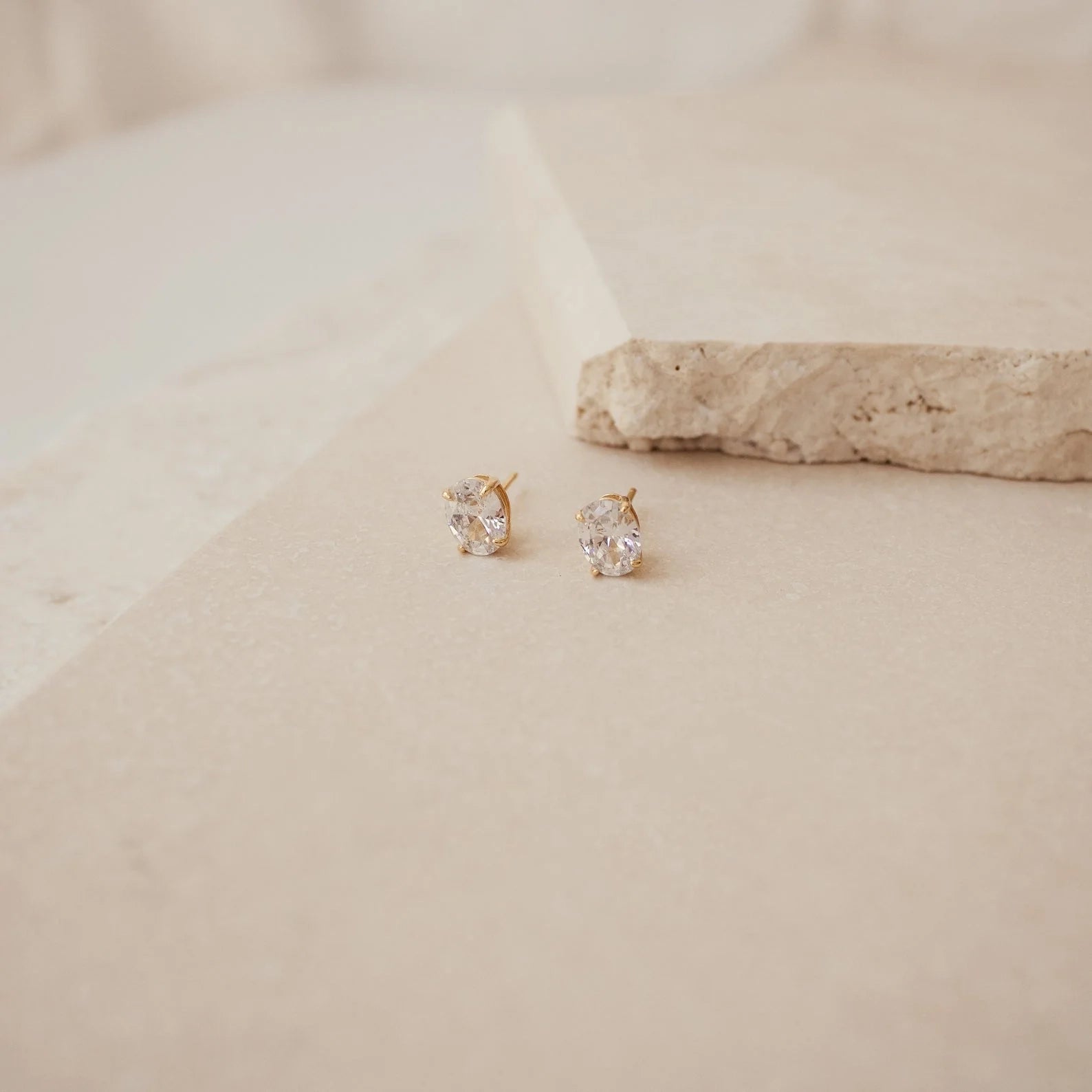 Diamonds Oval Diamond Studs Silver 18K Gold Plated
