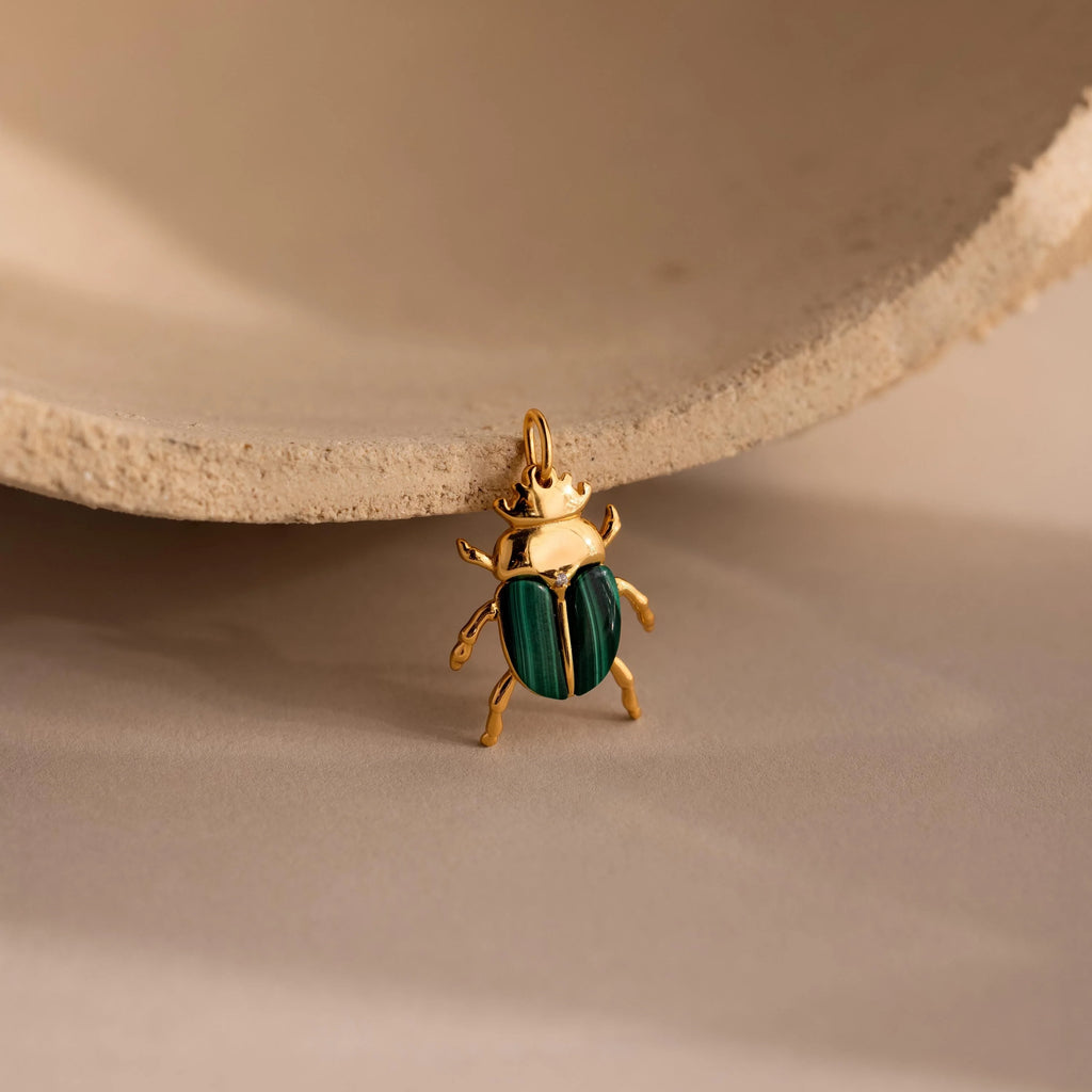 Malachite Beetle Charm Silver 18K Gold Plated