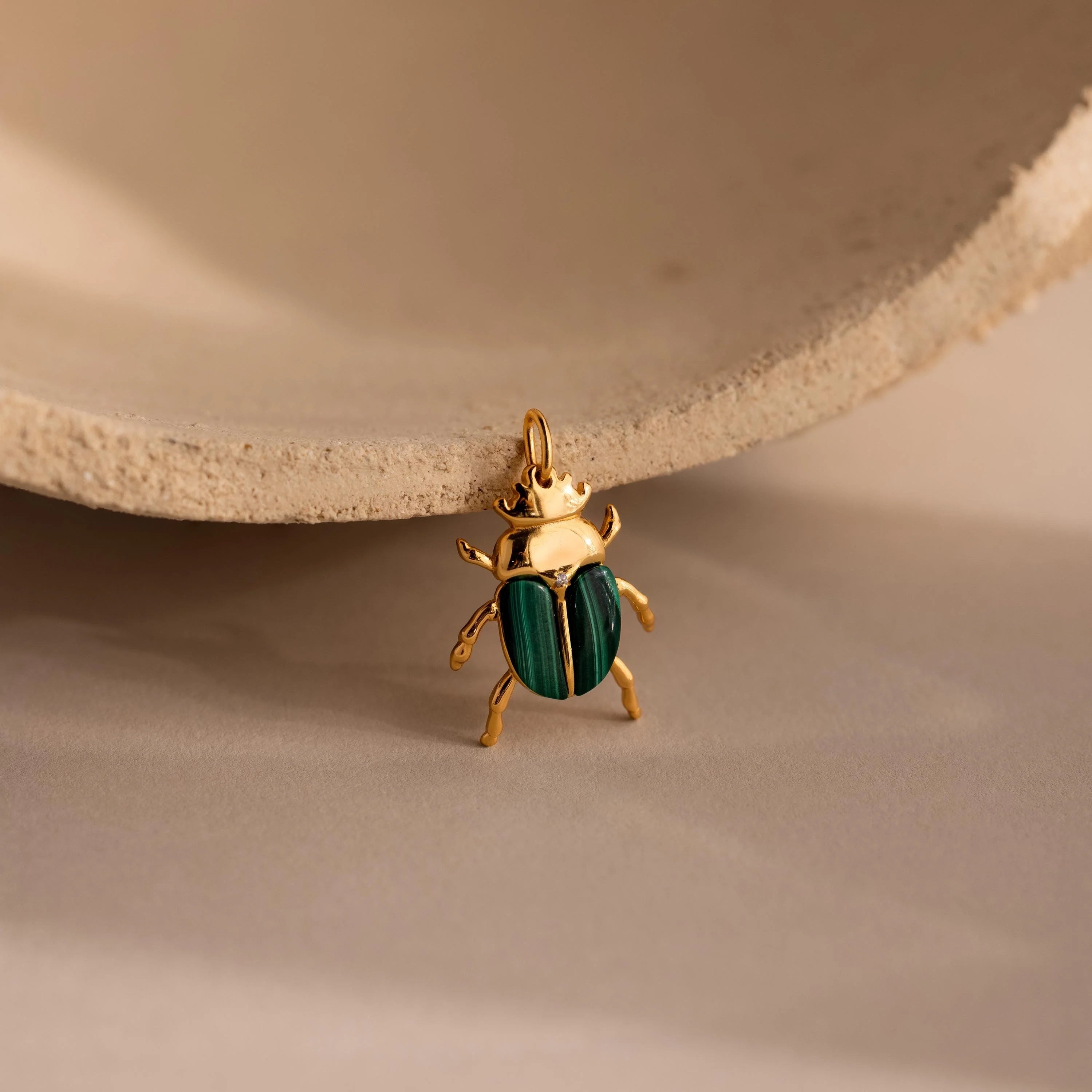 Malachite Beetle Charm Silver 18K Gold Plated