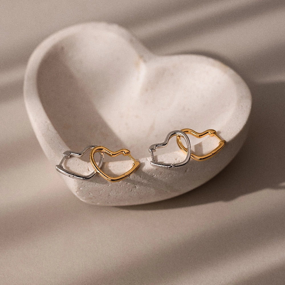 Heart Hoops Silver 18K Gold Plated