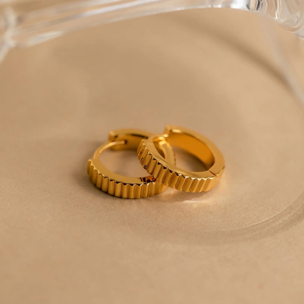 Ribbed Huggies  Silver 18K Gold Plated