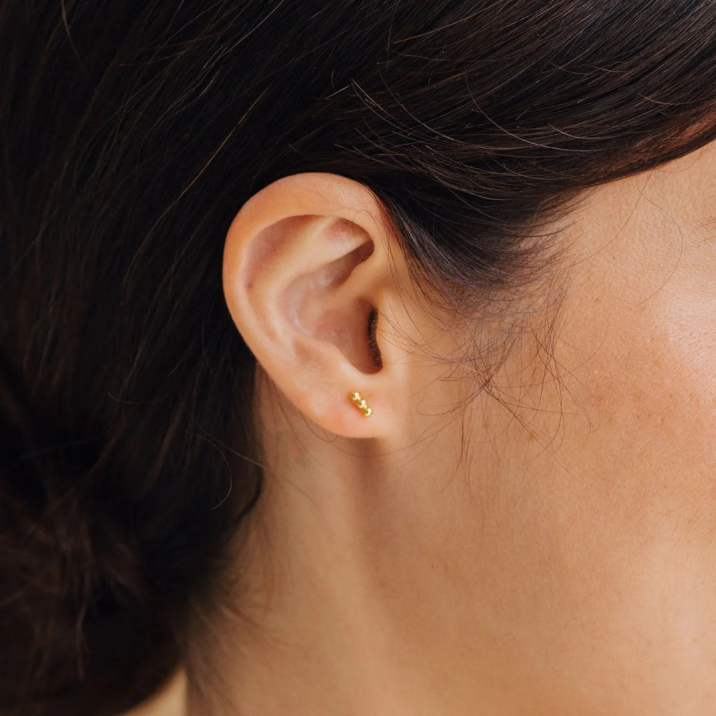 Trio Beaded Bar Studs Silver 18K Gold Plated