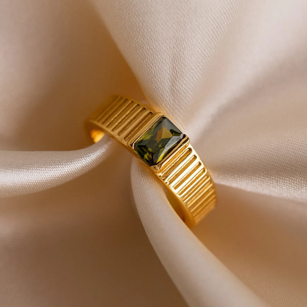 Olive Peridot Signet Ring Silver 18K Gold Plated