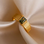 Olive Peridot Signet Ring Silver 18K Gold Plated