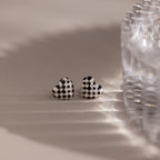 Enamel Covered Checkered Heart Studs Silver 18K Gold Plated