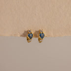 Aquamarine Heart Hoops Silver 18K Gold Plated