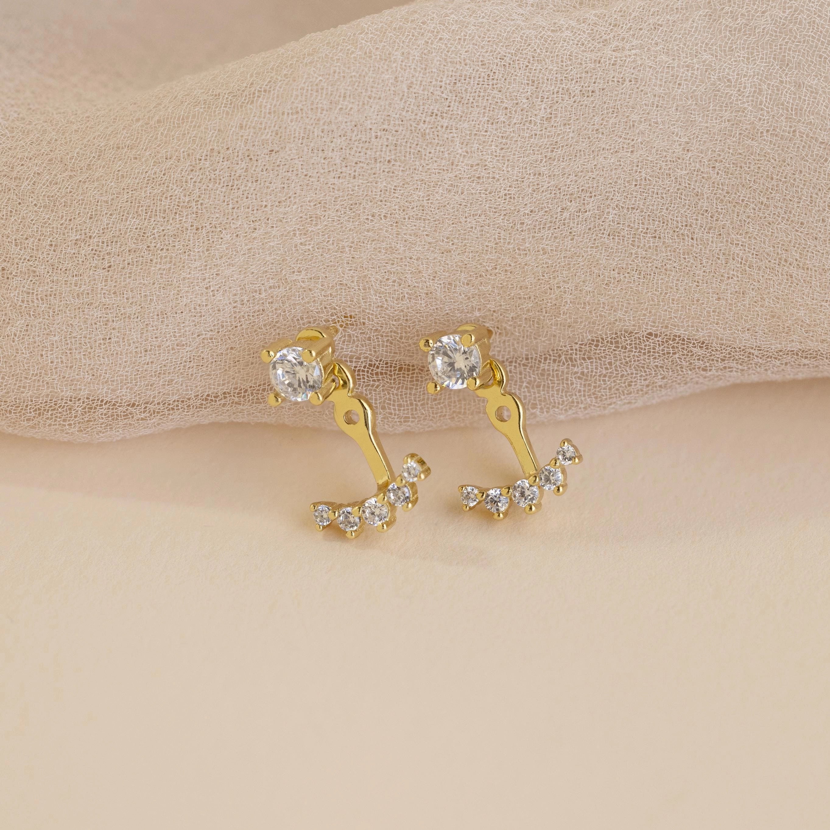 Round Diamond Ear Jackets Silver 18K Gold Plated