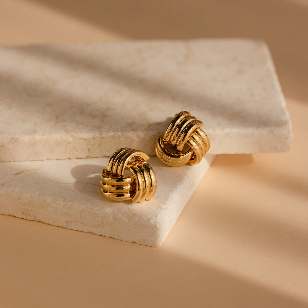 Bold Triple Knot Studs Silver 18K Gold Plated