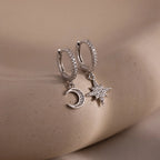 Moon and Star Huggies Silver 18K Gold Plated