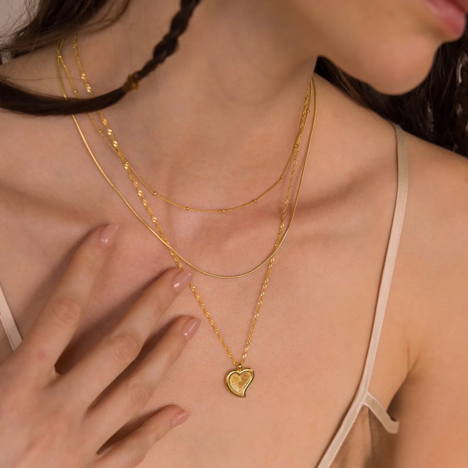 Fingerprint Heart Pendant Necklace Silver 18K Gold Plated