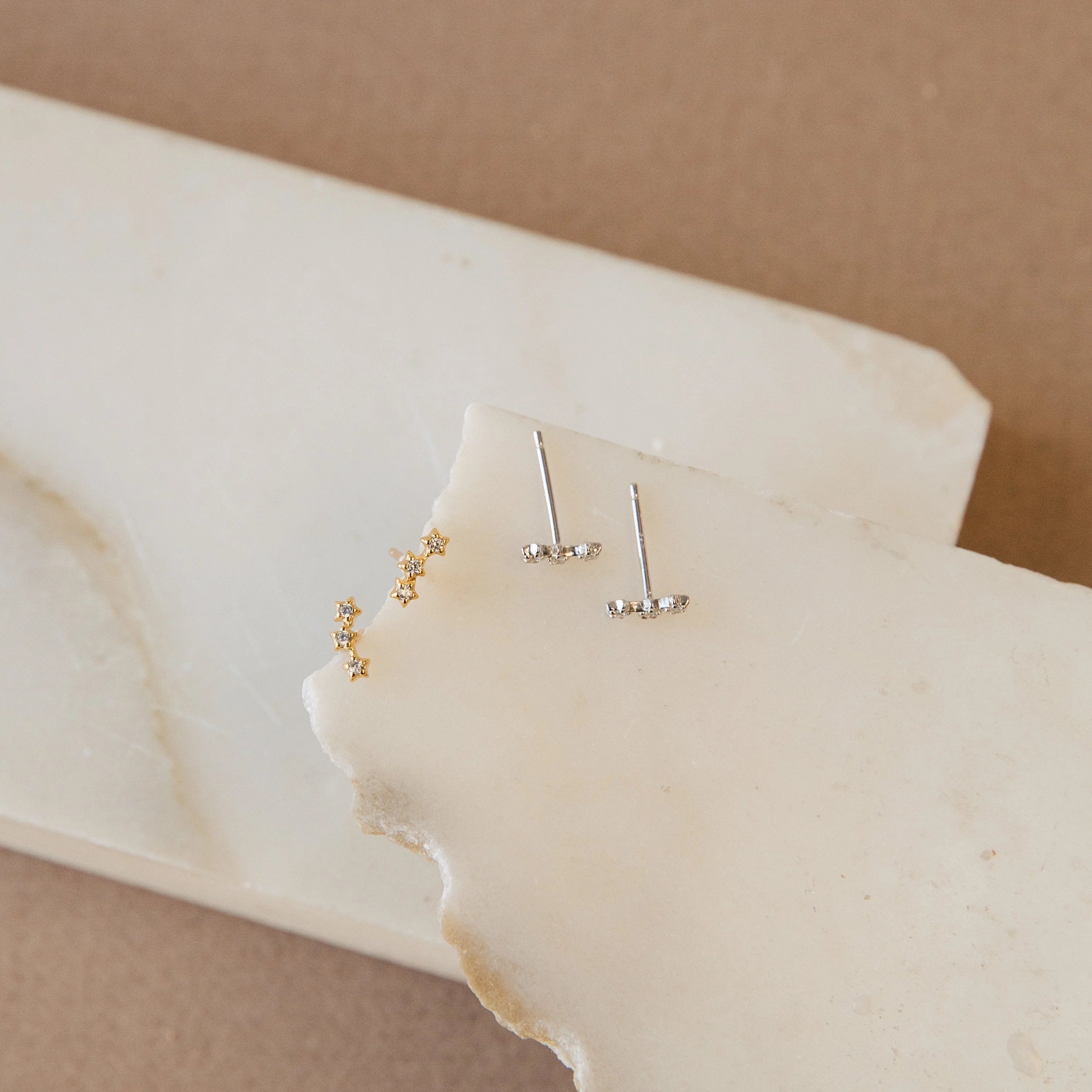 Stella Triple Star Studs Silver 18K Gold Plated