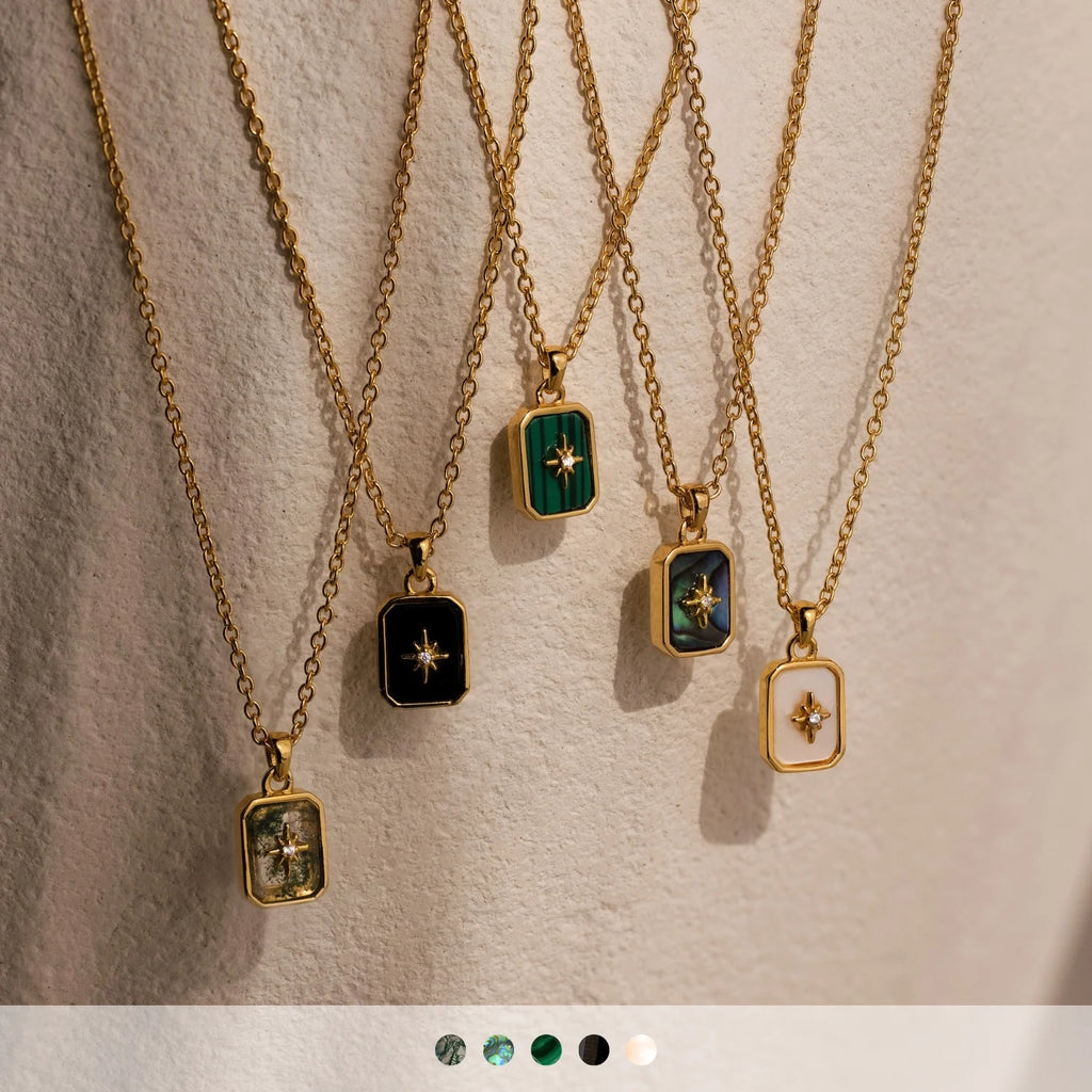 North Star Gemstone Necklace Silver 18K Gold Plated