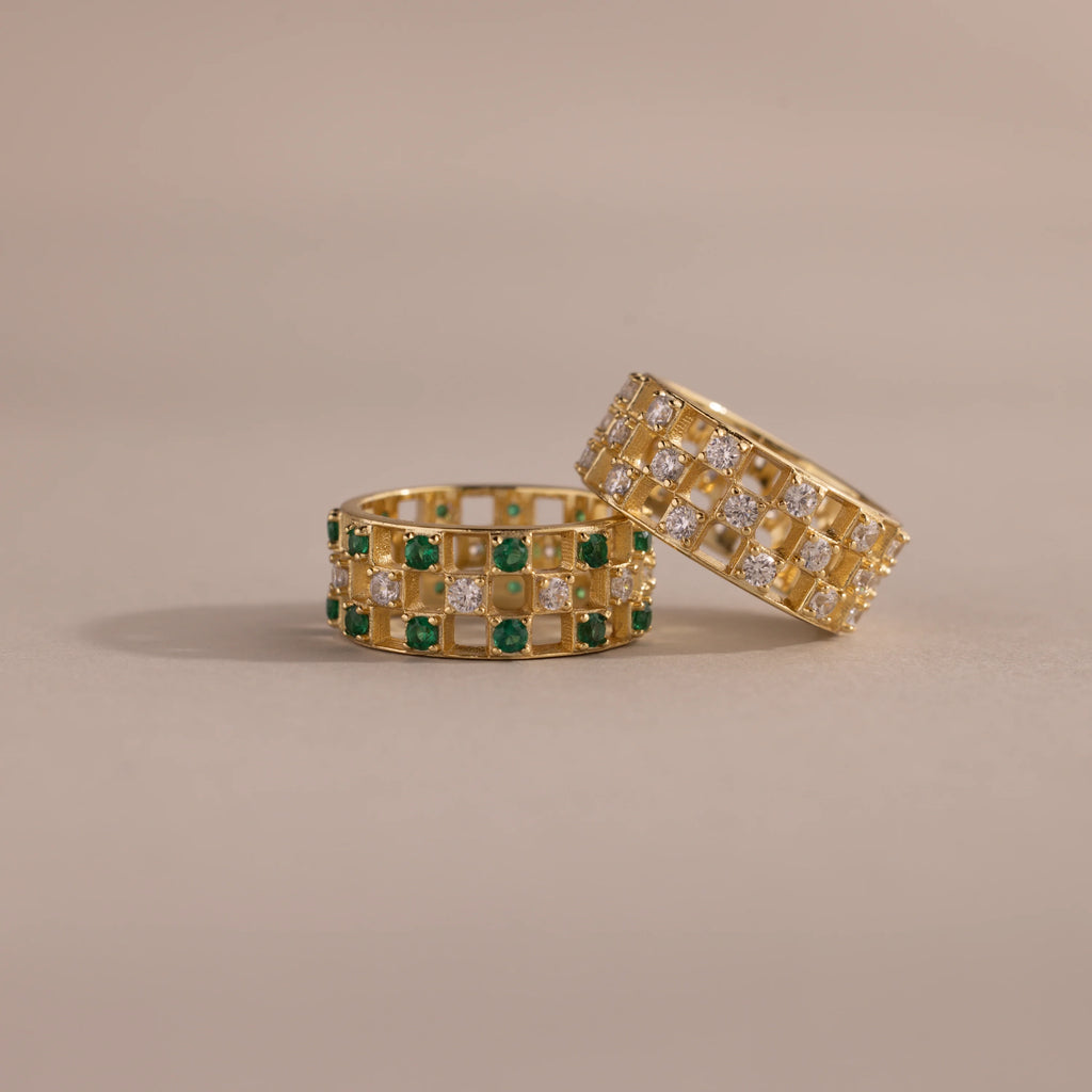 Lace Checkered Ring Silver 18K Gold Plated