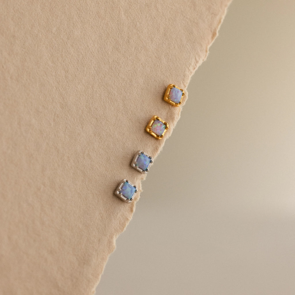 Blue Opal Prism Flatback Studs Silver 18K Gold Plated