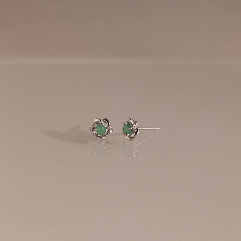 Mini Jade Flower Studs Silver 18K Gold Plated