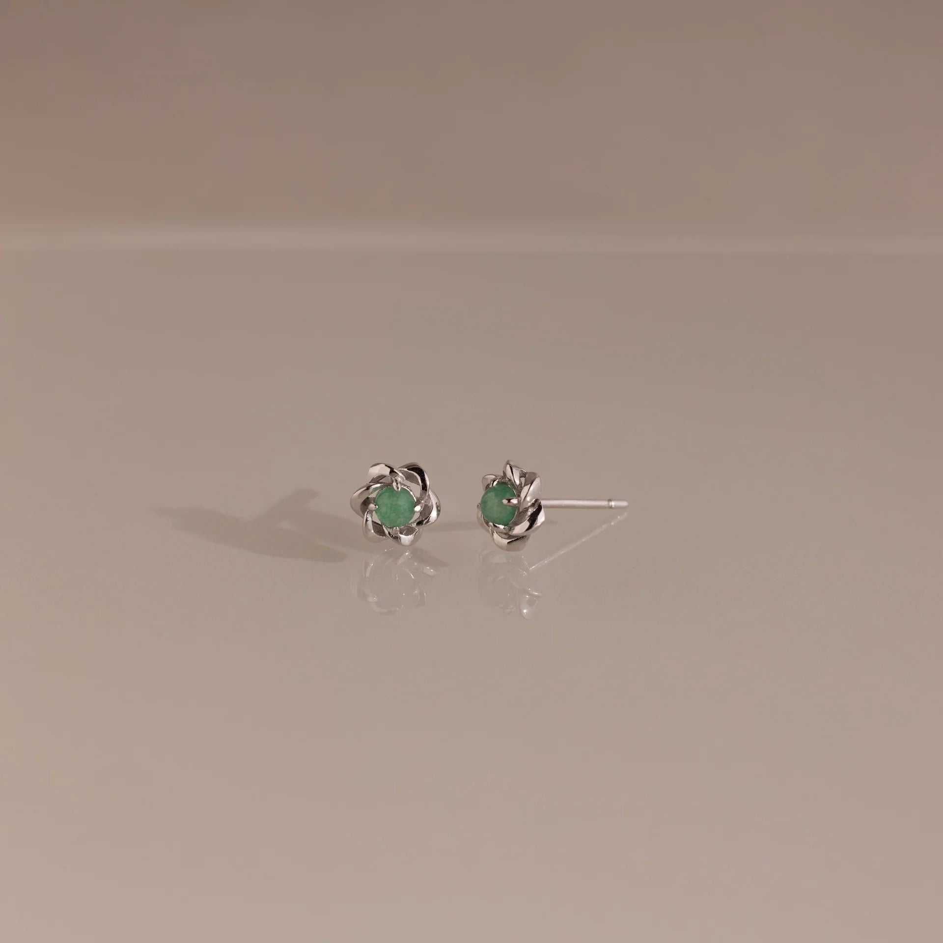 Mini Jade Flower Studs Silver 18K Gold Plated