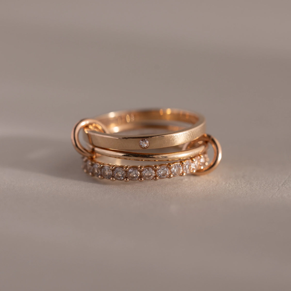 Diamond Triple Linked Ring Set Silver 18K Gold Plated