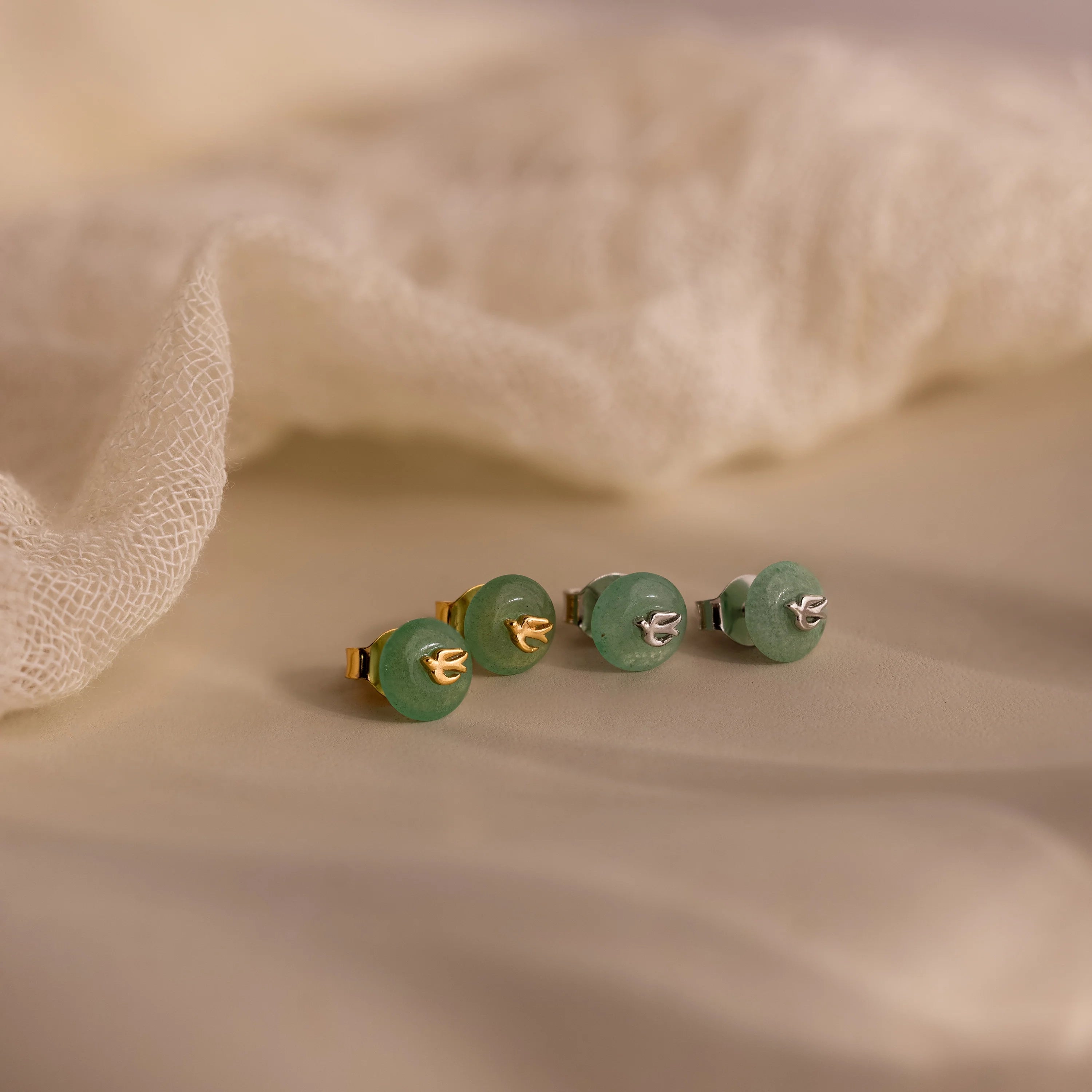 Jade Bird Studs Silver 18K Gold Plated