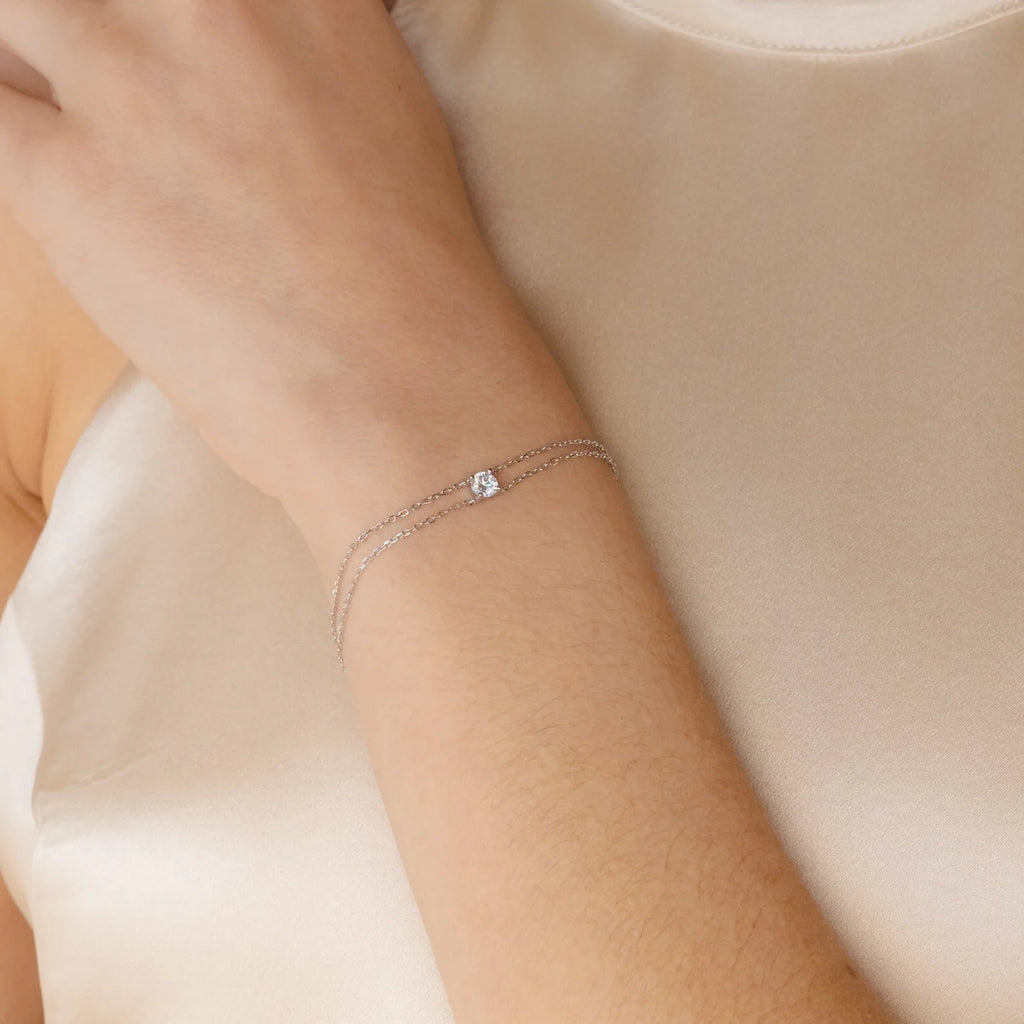 Duo Chain Diamond Bracelet  Silver 18K Gold Plated