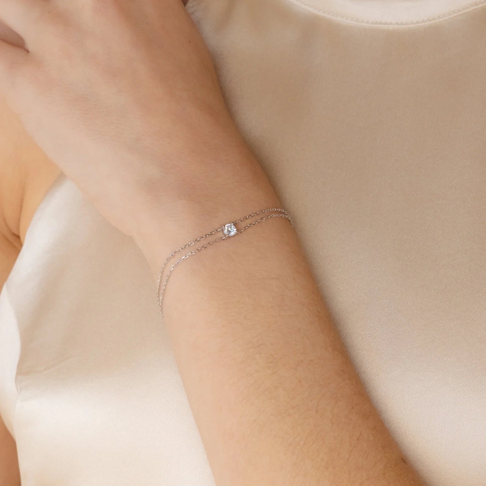 Duo Chain Diamond Bracelet  Silver 18K Gold Plated