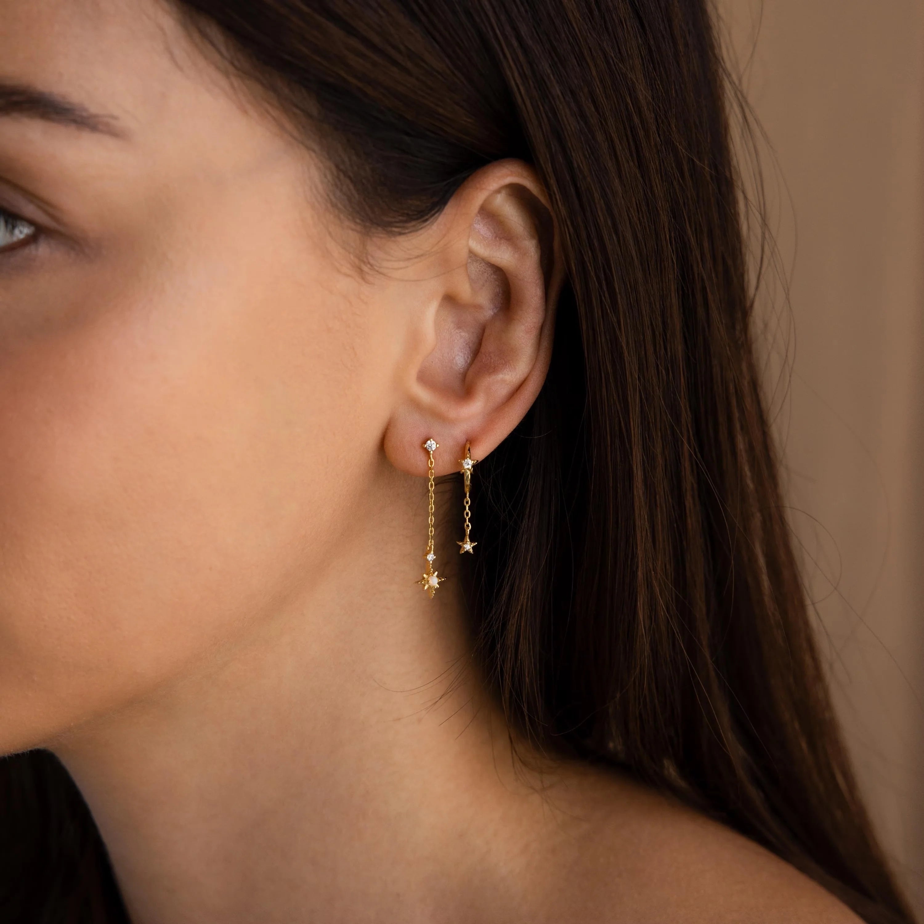 Starburst Drop Studs Silver 18K Gold Plated