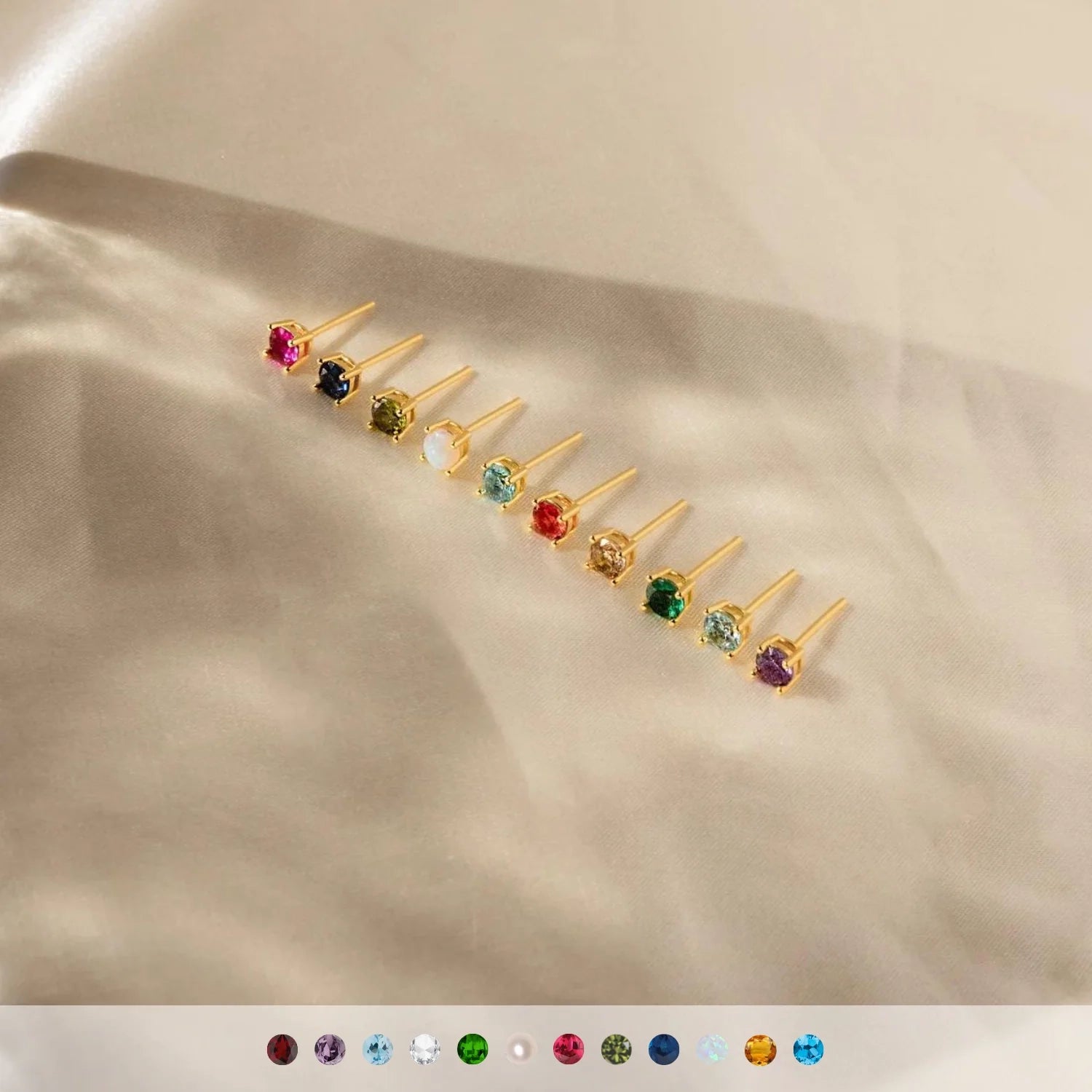 Birthstone Minimalist Studs Silver 18K Gold Plated