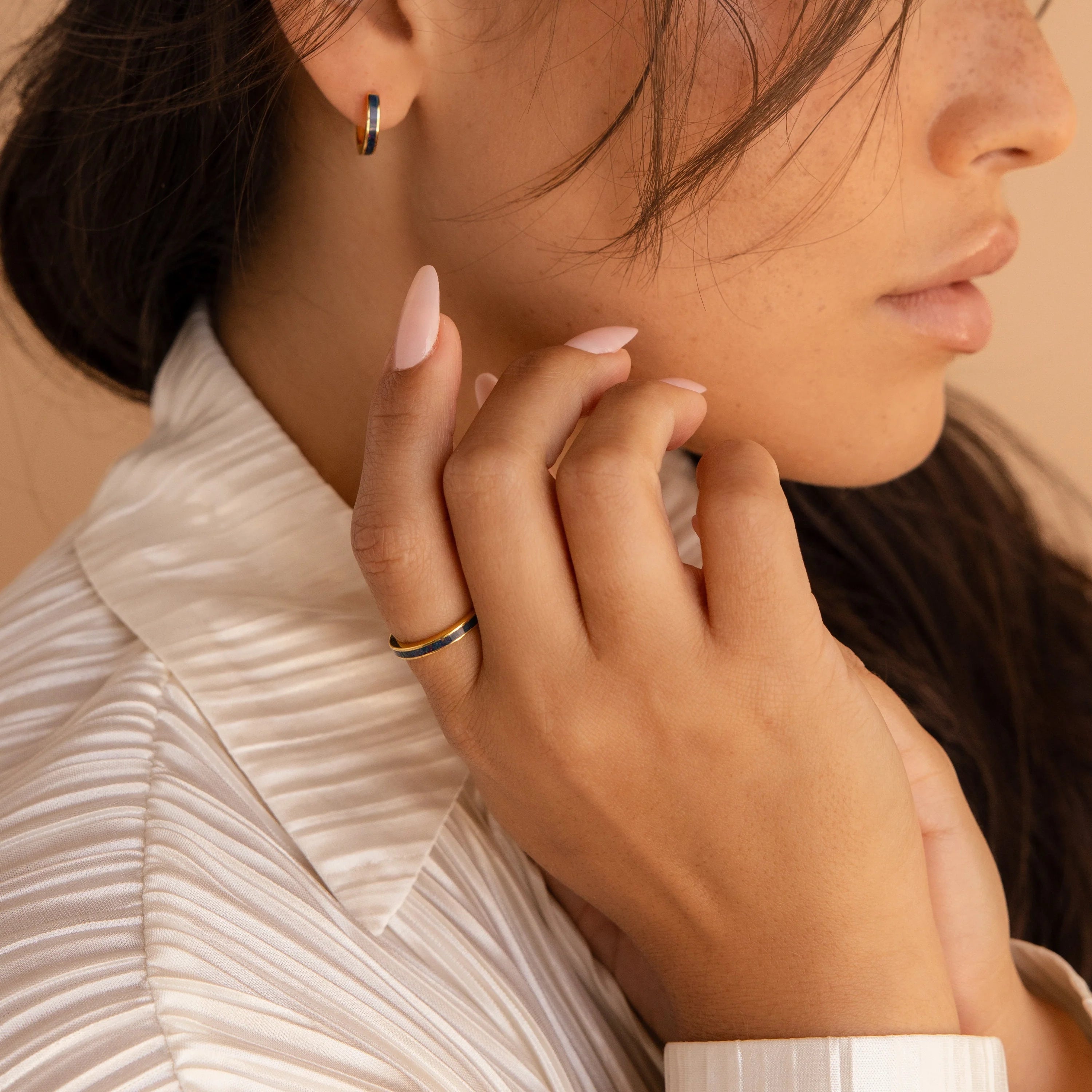 Indigo Opal Inlay Band  Silver 18K Gold Plated