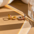 Pink Opal Inlay Huggies Silver 18K Gold Plated