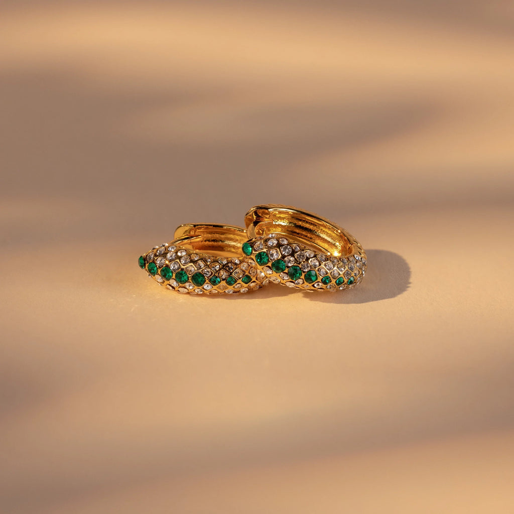 Emerald Pave Snake Hoops Silver 18K Gold Plated