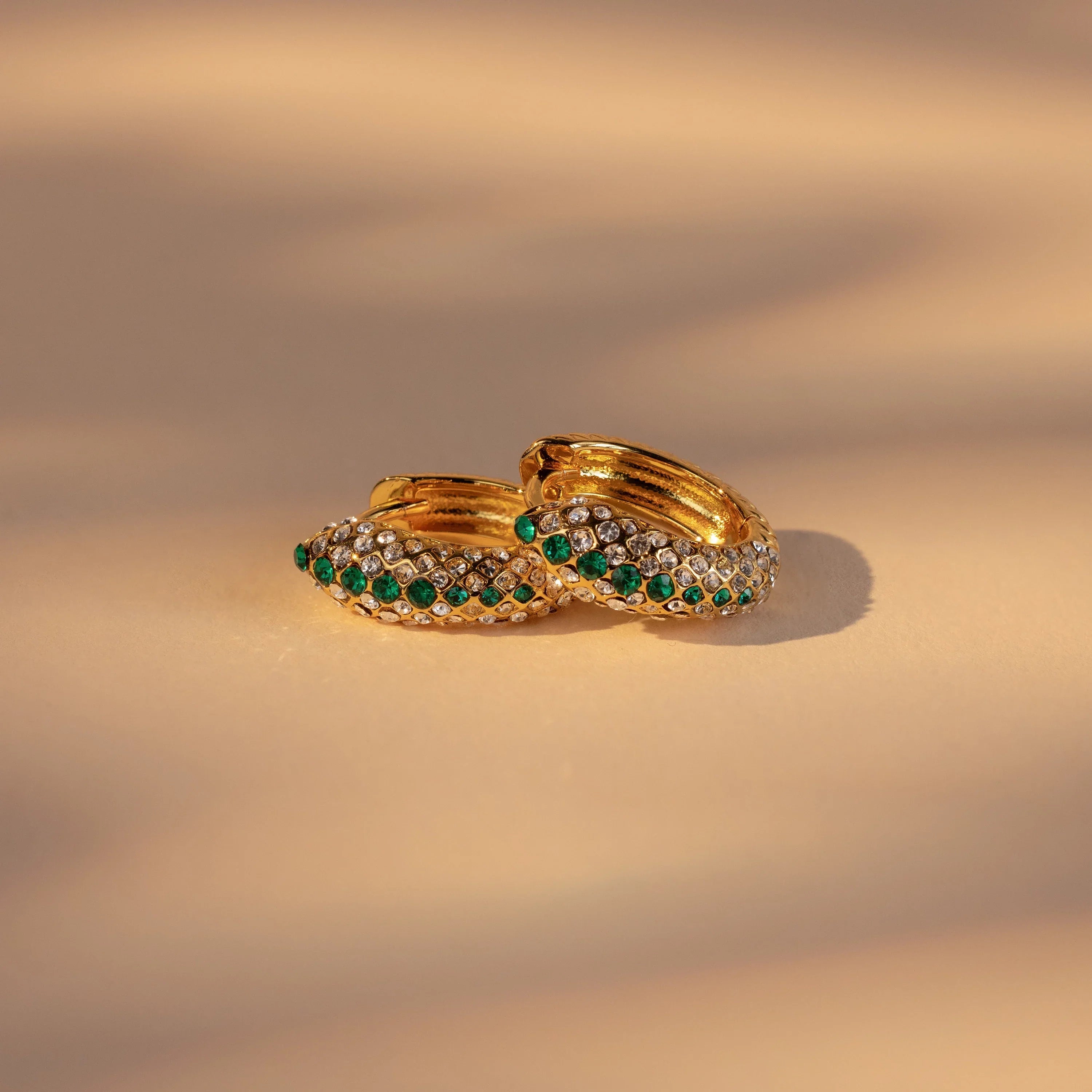 Emerald Pave Snake Hoops Silver 18K Gold Plated