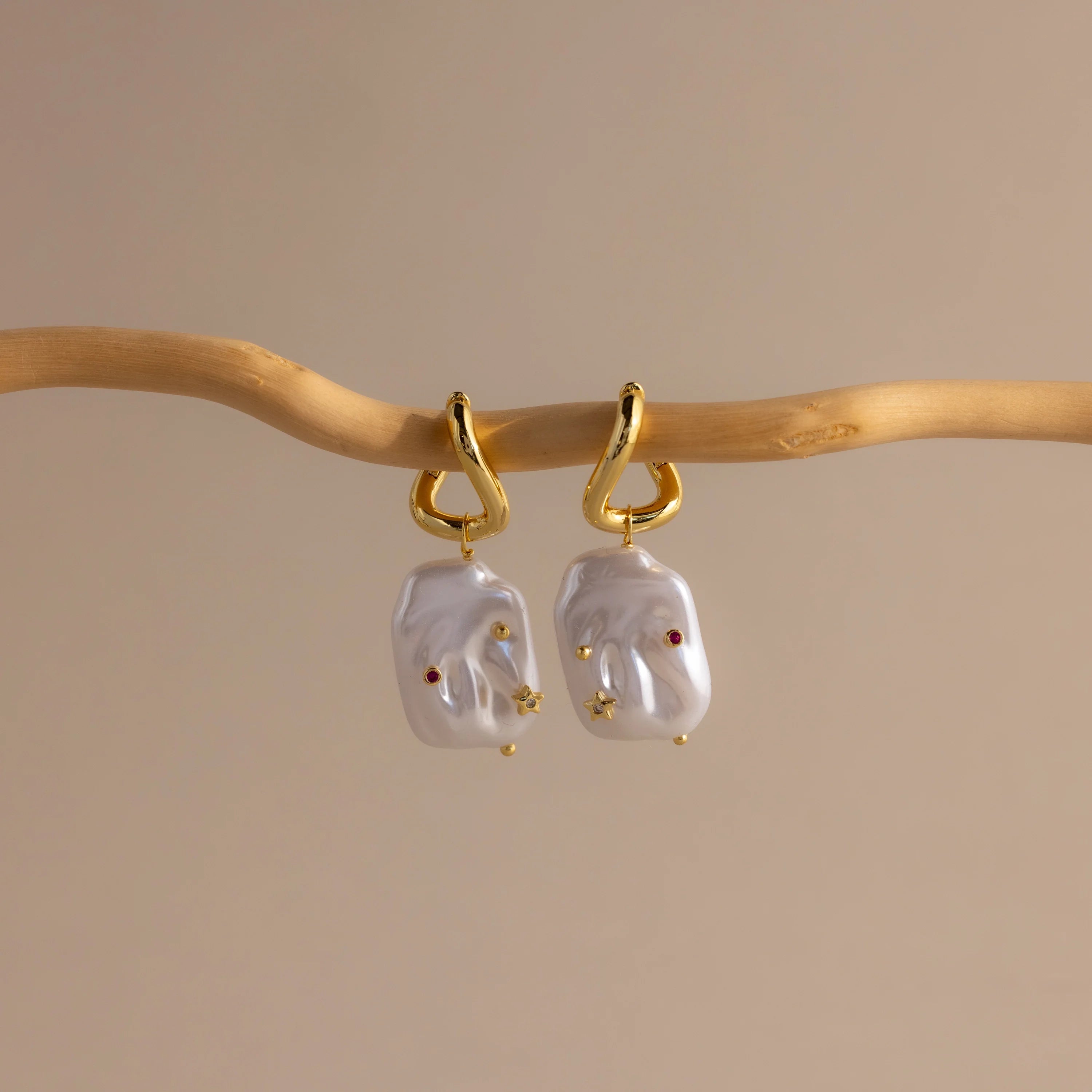 Celestial Baroque Pearl Charm Hoops Silver 18K Gold Plated