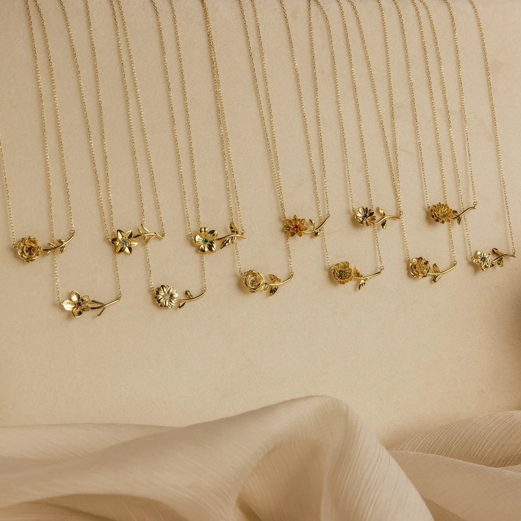 Flower Birthstone Necklace Silver 18K Gold Plated