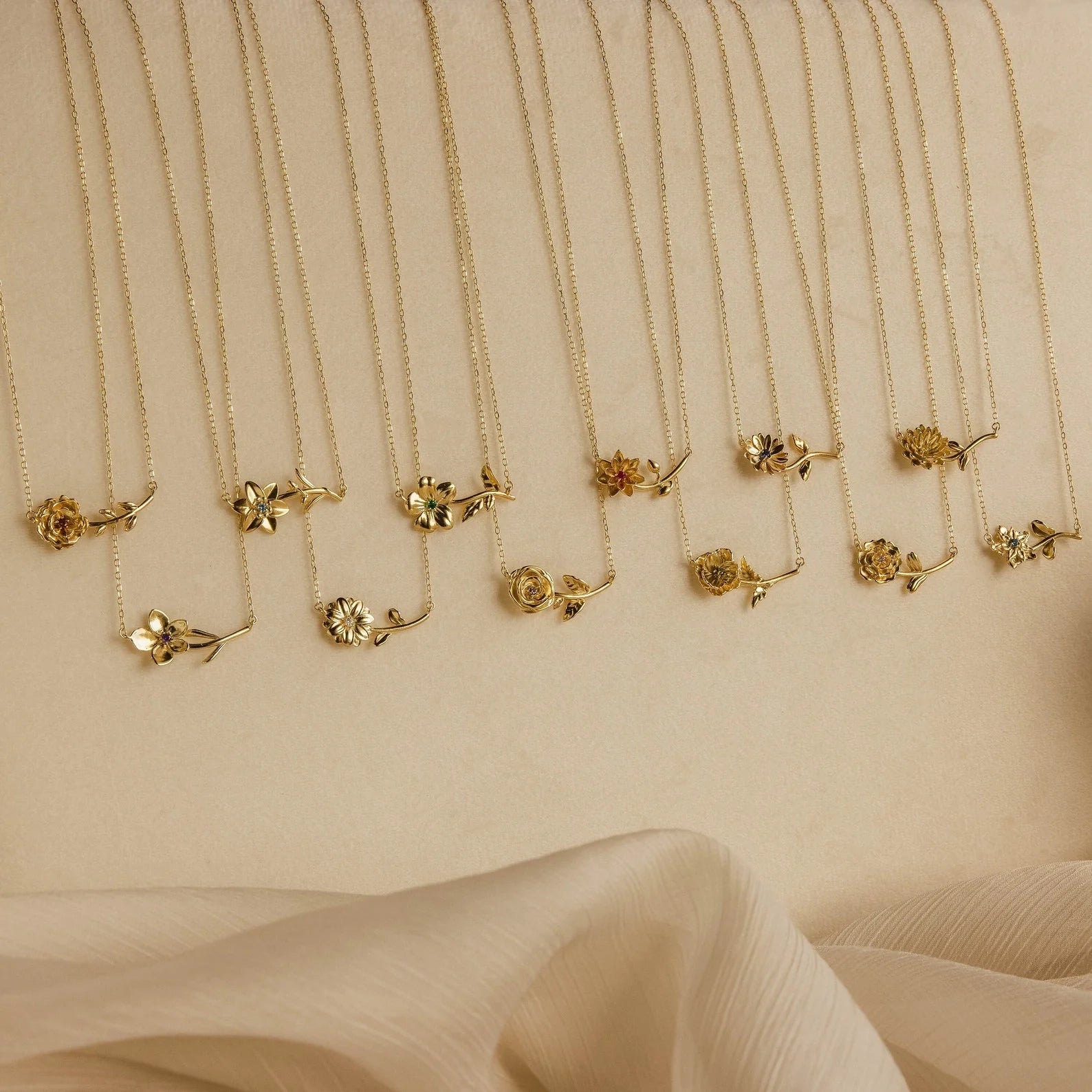 Flower Birthstone Necklace Silver 18K Gold Plated