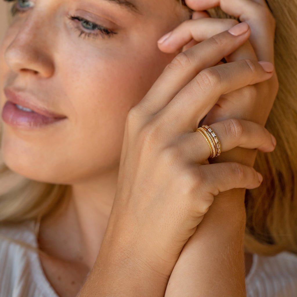 Thin Stacking Rings Set Silver 18K Gold Plated