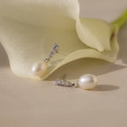 Diamond Freshwater Pearls Earrings Silver 18K Gold Plated