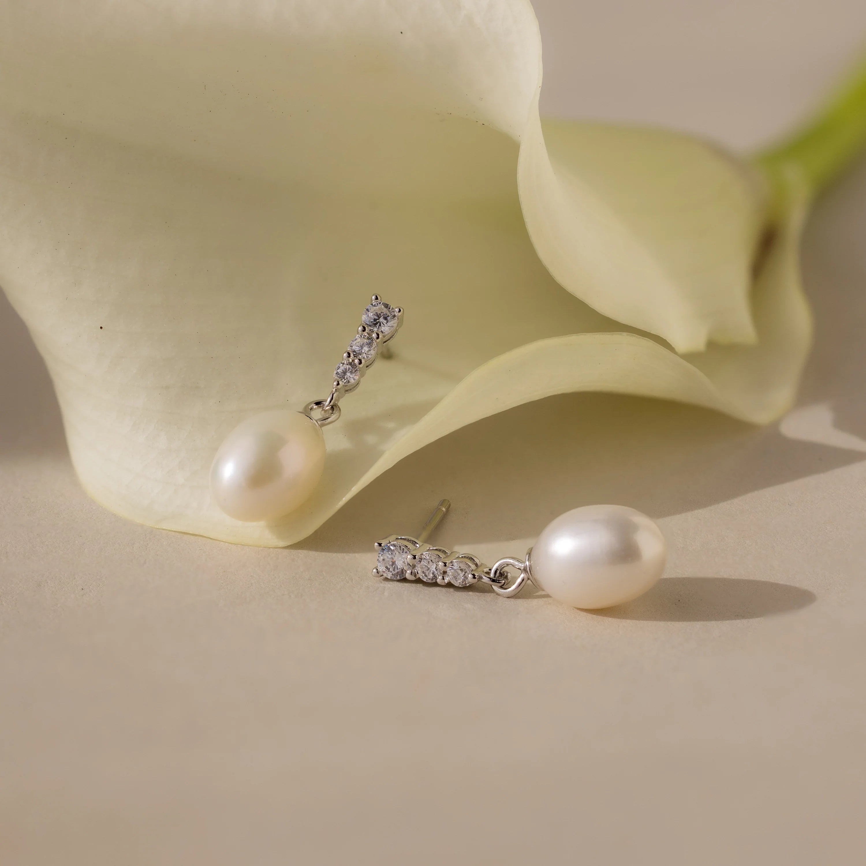 Diamond Freshwater Pearls Earrings Silver 18K Gold Plated