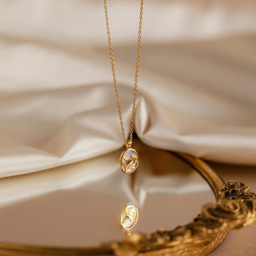 Pearl Hummingbird Necklace Silver 18K Gold Plated