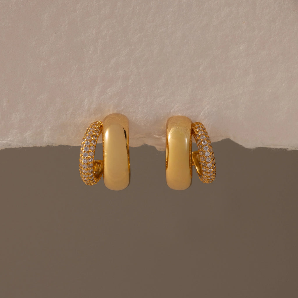 Diamond Duo Pave Dome Studs Silver 18K Gold Plated