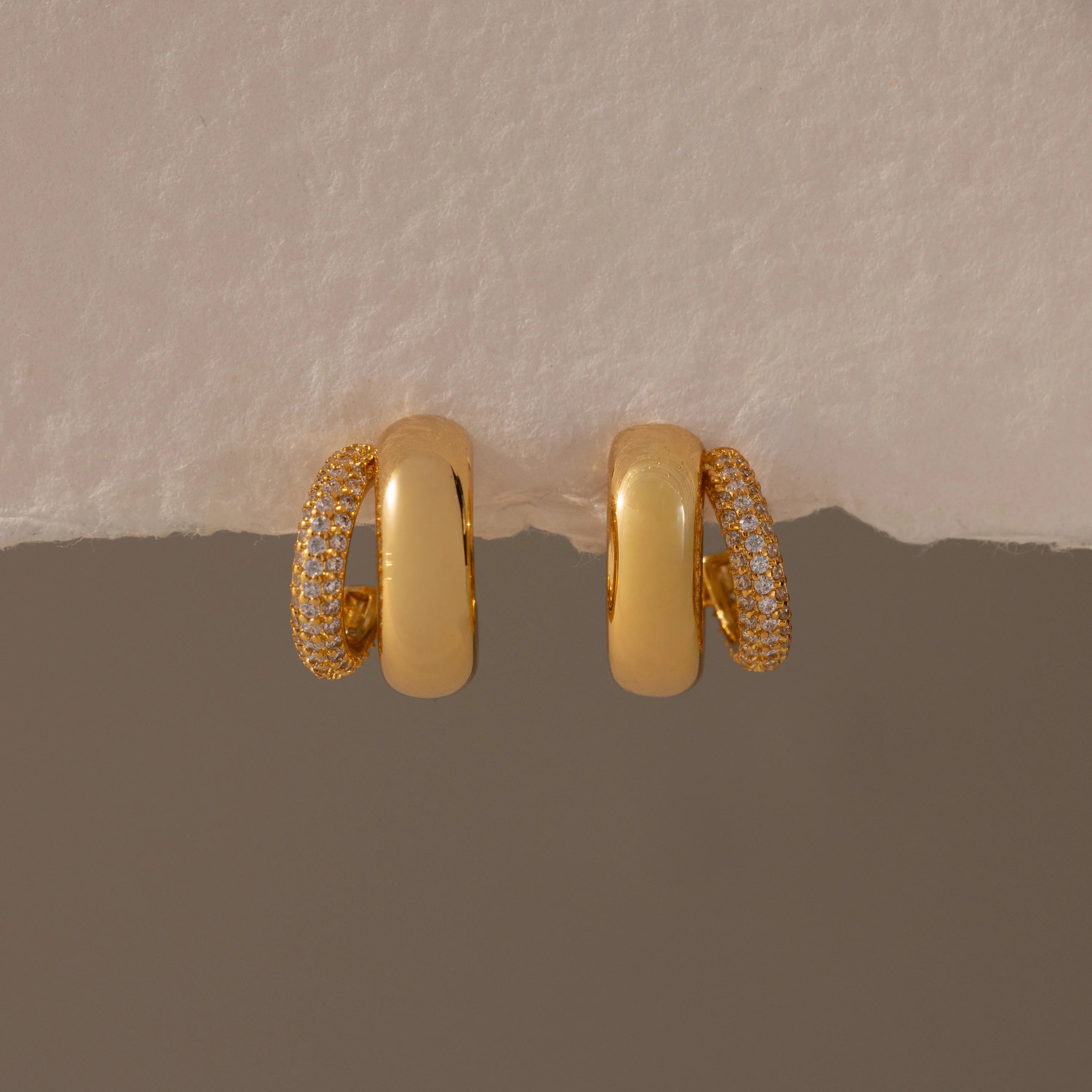 Diamond Duo Pave Dome Studs Silver 18K Gold Plated