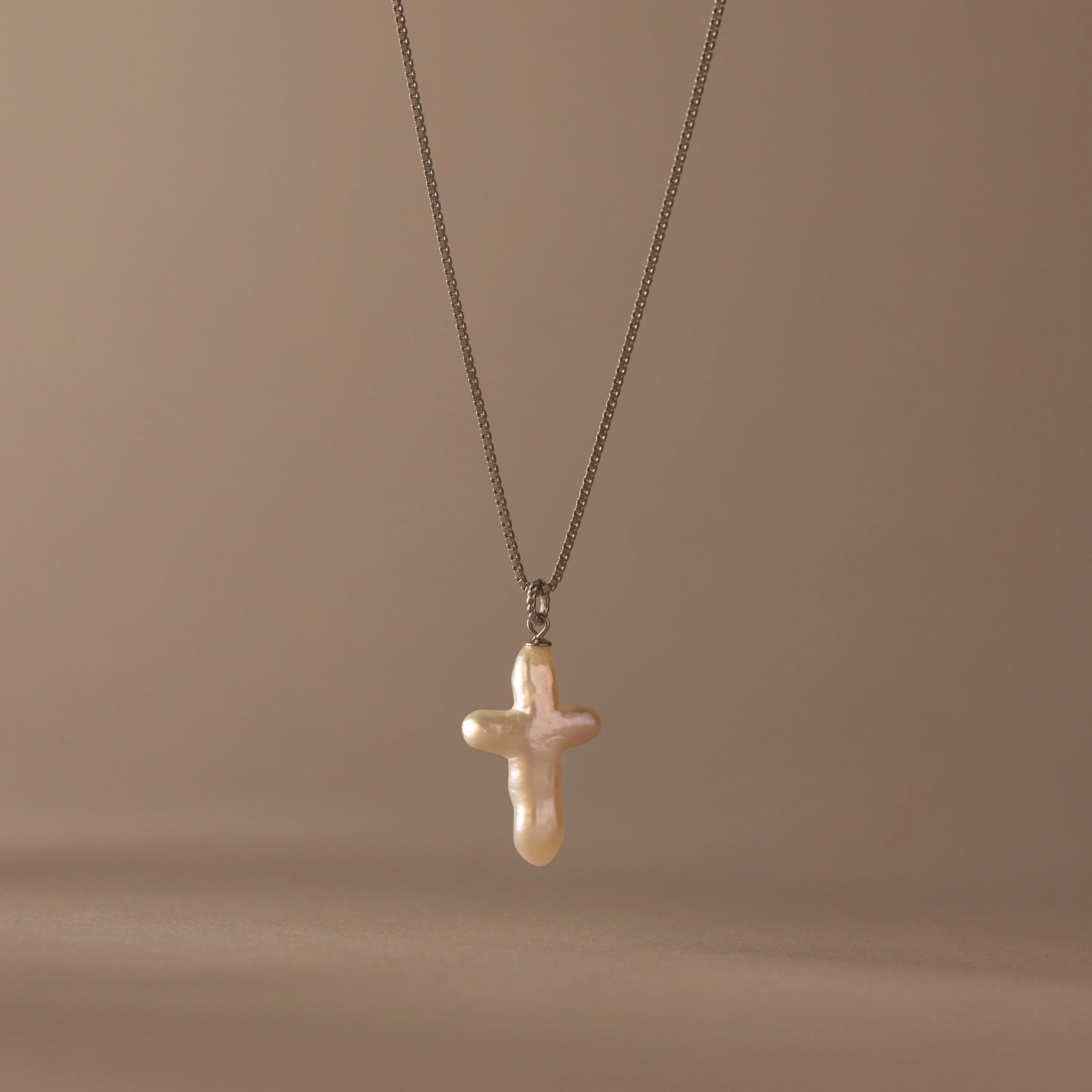 Baroque Pearl Cross Necklace Silver 18K Gold Plated