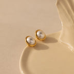 Pearl Bezel Studs Silver 18K Gold Plated