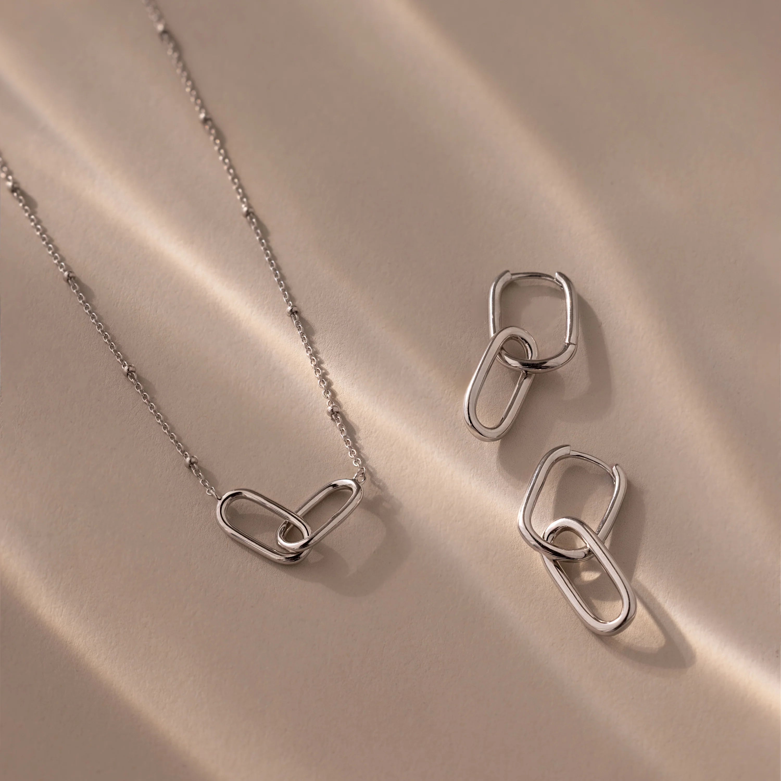 Linked Charm Necklace and Earrings Set Silver 18K Gold Plated
