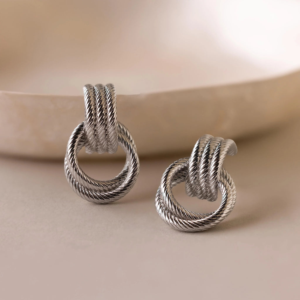 Twisted Knot Hoop Earrings Silver 18K Gold Plated