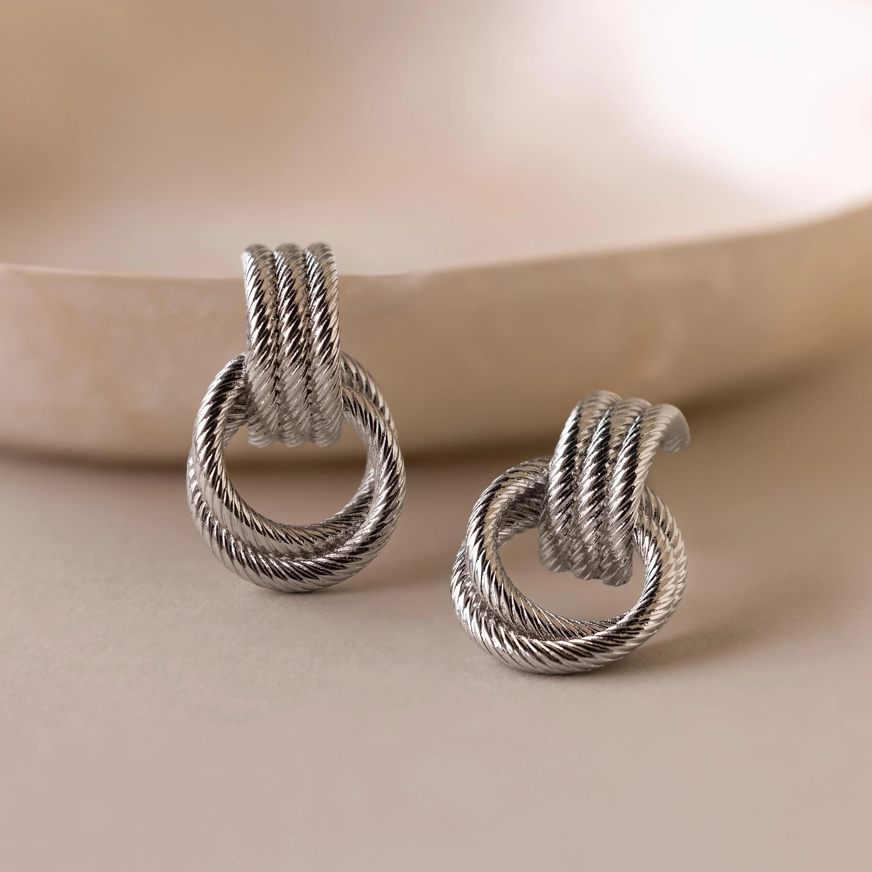 Twisted Knot Hoop Earrings Silver 18K Gold Plated